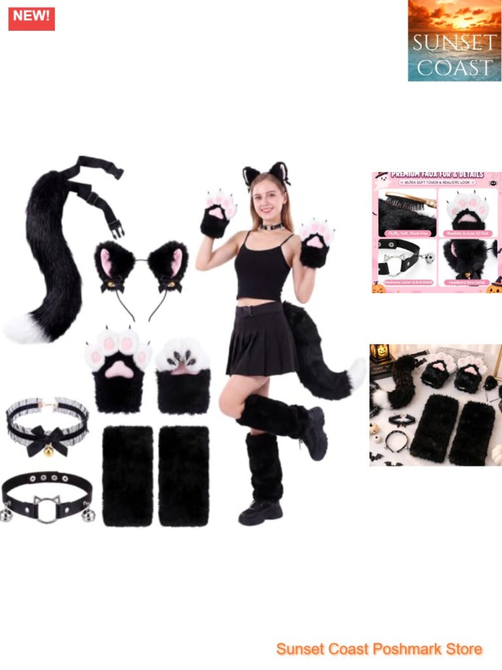 Faux Rabbit Fur Cat Cosplay Costume Set